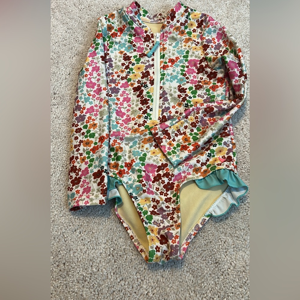 Pink Chicken 2T Floral Zip-Front Long Sleeve One-Piece Swimsuit